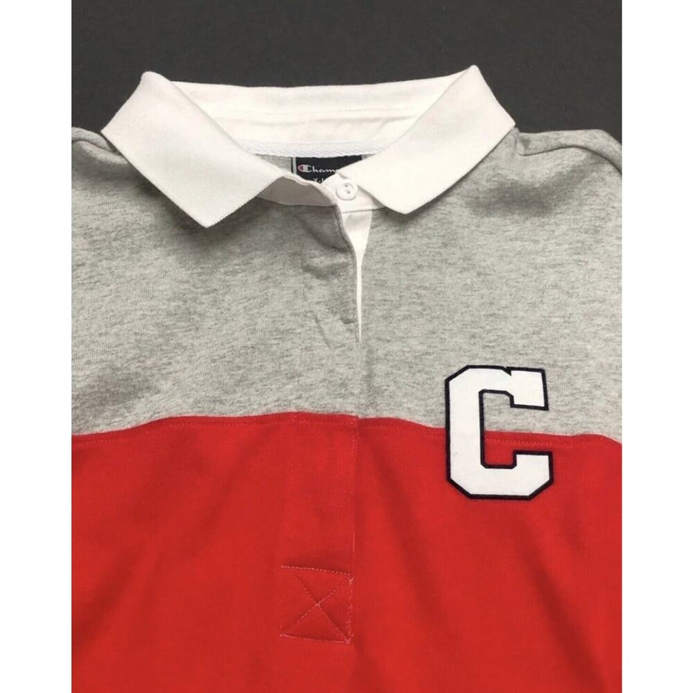 Champion Rugby Crop Top Polo Shirt Collar Womens Sz XL Colorblock Red Blue - Picture 3 of 11